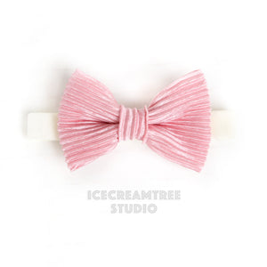 Light Pink Pleated Bow Tie - Pet Bow Tie / Headband