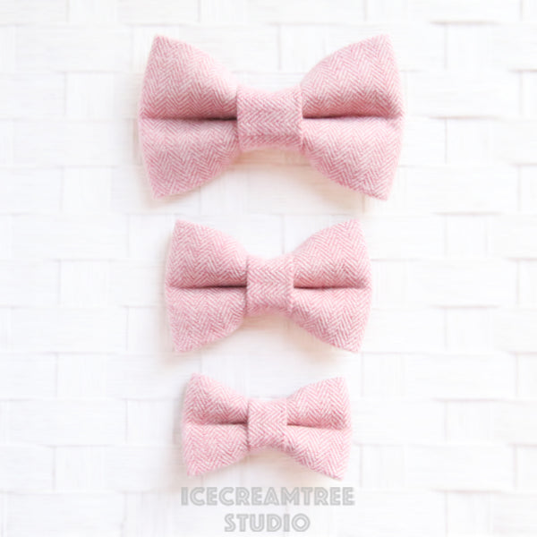 Flannel Soft Pink Herringbone Bow - Collar Slide on Bow
