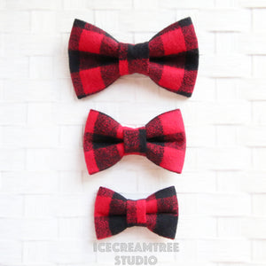 Flannel Black Red Buffalo Plaid Bow - Collar Slide on Bow