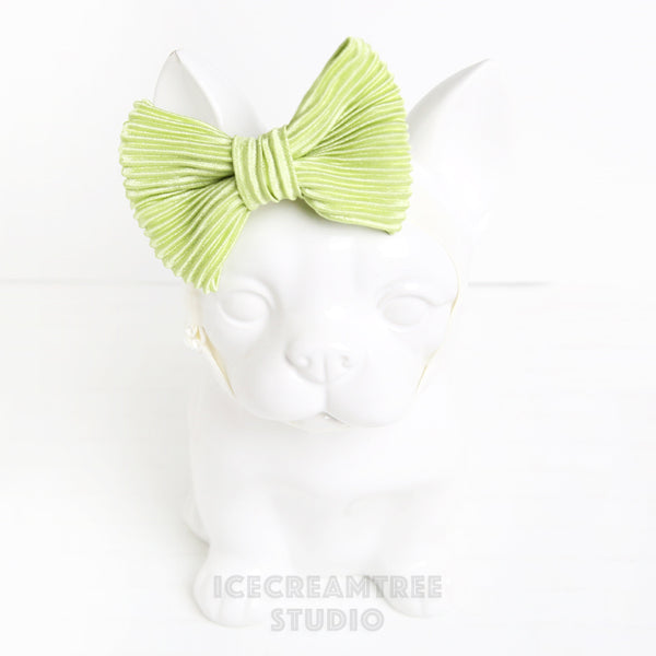Light Green Pleated Bow Tie - Pet Bow Tie / Headband