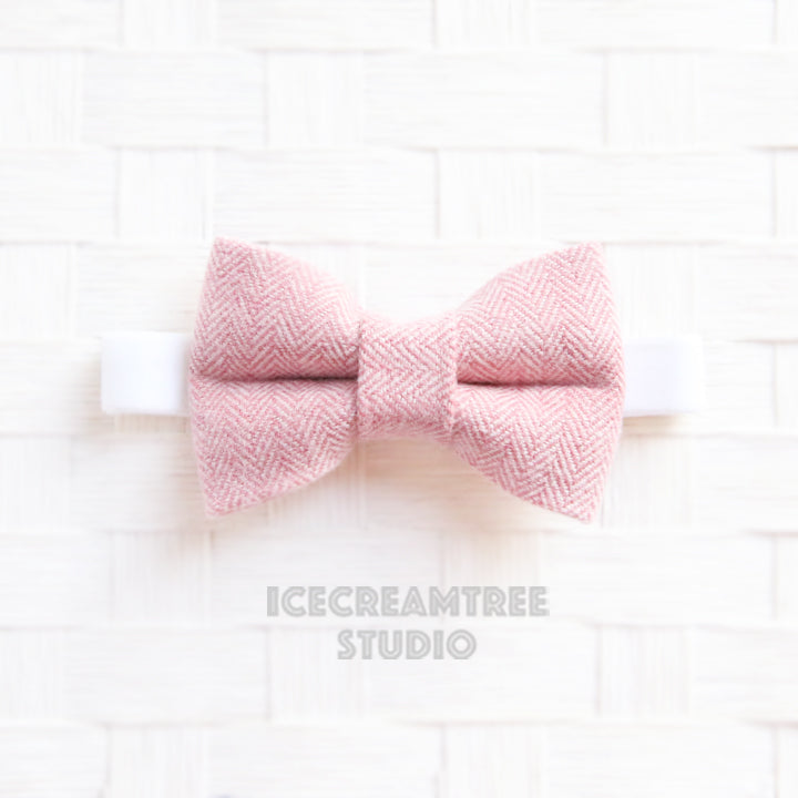 Flannel Soft Pink Herringbone Bow Tie - Pet Bow Tie