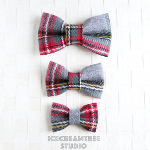 Flannel Winter Gray Tartan Plaid Bow - Collar Slide on Bow