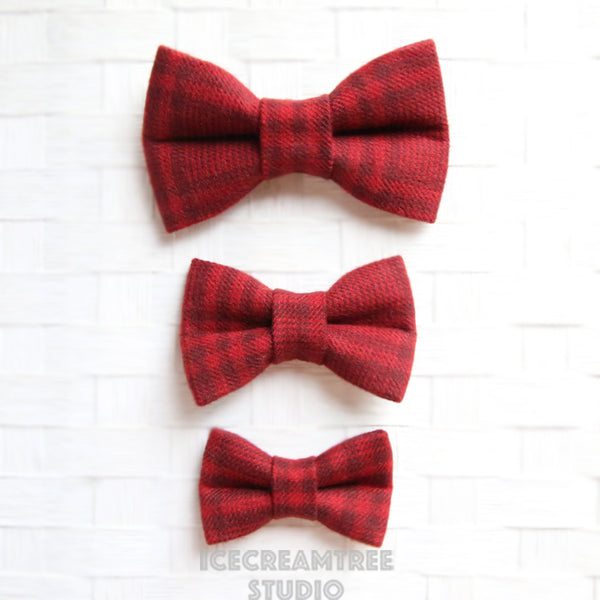 Flannel Brick Red Plaid Bow - Collar Slide on Bow