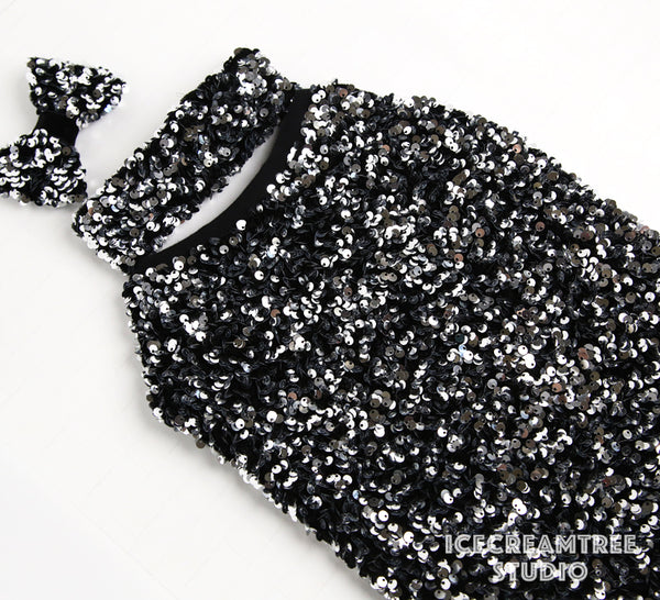Silver Sequin Party Outfit Set - Pet Clothing