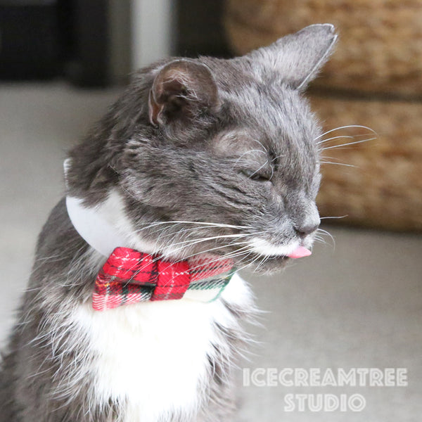 Flannel Brick Red Plaid Bow Tie - Pet Bow Tie