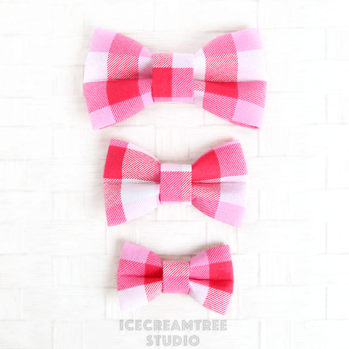 Pink Plaids Bow - Collar Slide on Bow