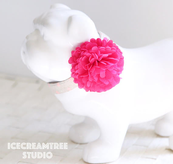 PomPom Hot Pink Bloom Collar Slide On - Small Flower Collar Accessory