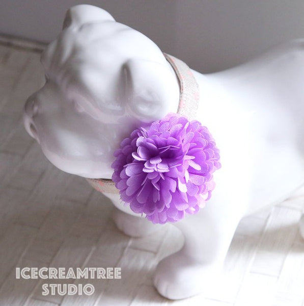 PomPom Lilac Bloom Collar Slide On - Small Flower Collar Accessory