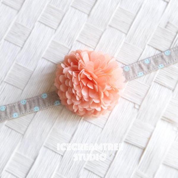 PomPom Peach Bloom Collar Slide On - Small Flower Collar Accessory