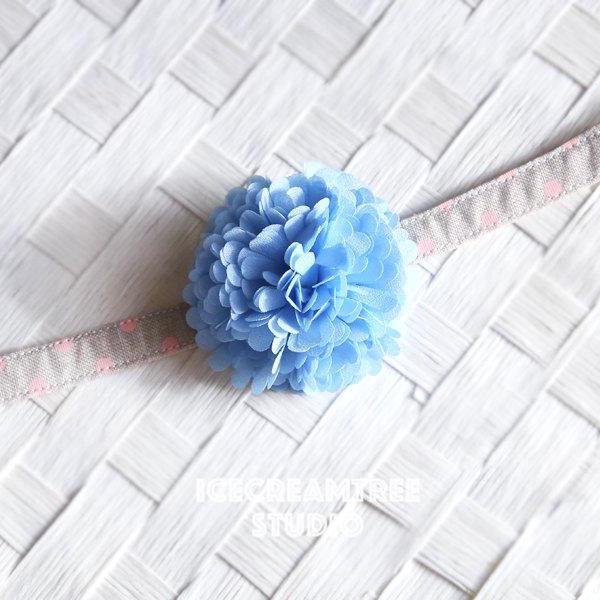 PomPom Light Blue Bloom Collar Slide On - Small Flower Collar Accessory
