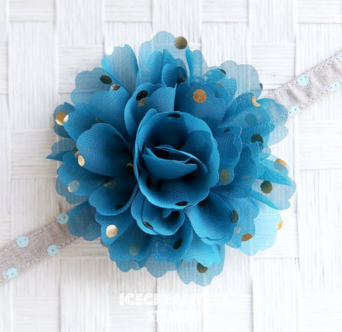 Jumbo Tornado Blue Gold Dot Bloom Collar Slide On - Large Flower Collar Accessory