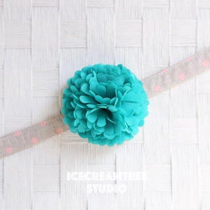 PomPom Turquoise Bloom Collar Slide On - Small Flower Collar Accessory