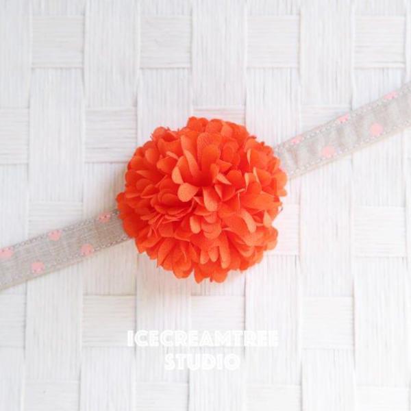 PomPom Orange Bloom Collar Slide On - Small Flower Collar Accessory