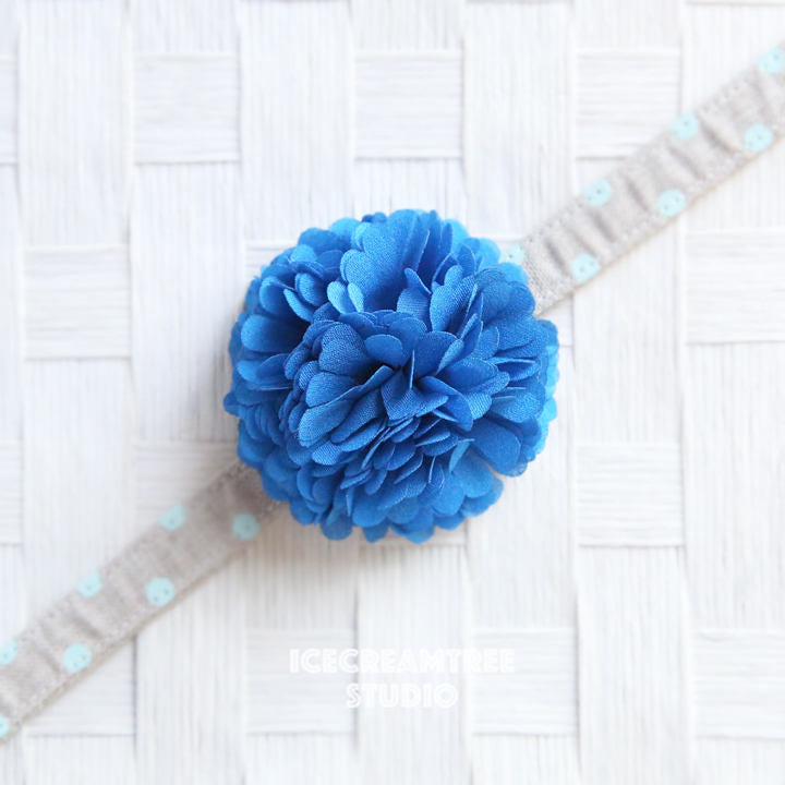 PomPom Mid Blue Bloom Collar Slide On - Small Flower Collar Accessory