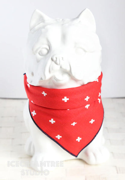 Red Swiss Cross Bandana - Tie on Classic Pet Bandana Scarf