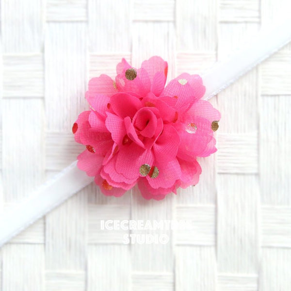 Little Hot Pink Gold Dot Bloom Collar Slide On - Small Flower Collar Accessory