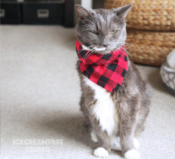 Classic Winter Plaid Bandana - Tie on Classic Flannel Pet Bandana Scarf