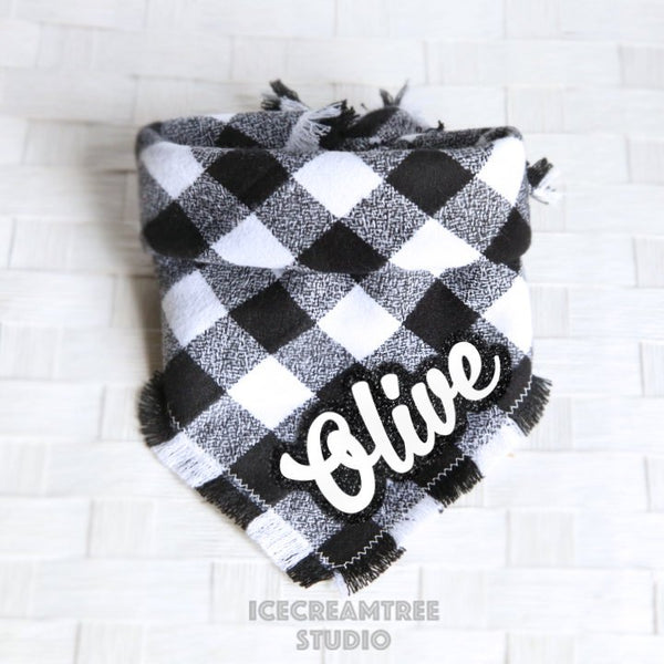 Black White Buffalo Plaid Bandana - Tie on Classic Flannel Pet Bandana Scarf